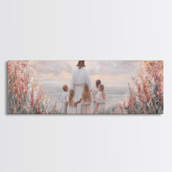 Heavenly Dawn, Framed Canvas Print, Christian Wall Art, Jesus Painting, Christian Art Canvas, Panoramic Wall Art, Christmas Art