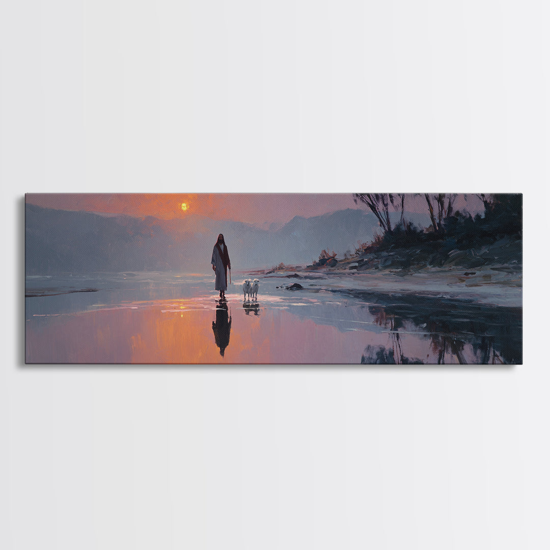 Gentle Guidance, Framed Canvas Print, Christian Art Canvas, Jesus Painting, Christian Wall Art, Panoramic Painting, Christian Decor