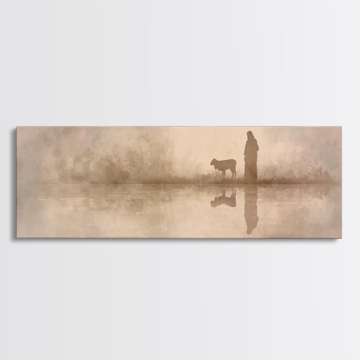 Shepherd’s Journey | Framed Canvas Print | Christian Wall Art | Jesus Painting | Christian Art Canvas | Panoramic Frame | Christmas Art