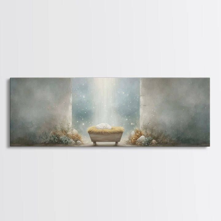 Manger Of Wonder, Framed Canvas Print, Panoramic Wall Art, Christian Christmas Art, Christian Art Canvas, Modern Christian Art, Christian D