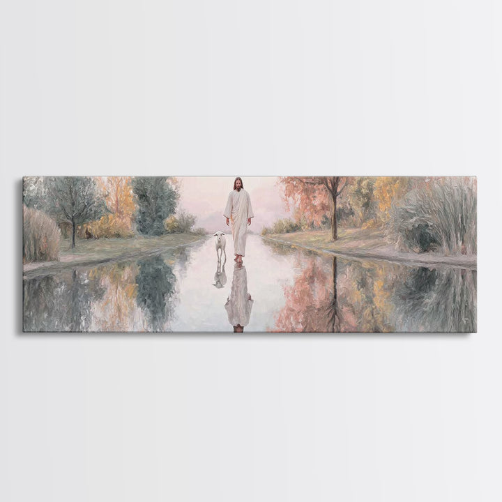 Path Of Still Waters – Framed Canvas Print – Christian Art Canvas – Jesus Painting – Christian Wall Art – Panoramic Art – Christian Decor