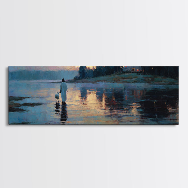 Twilight Of Peace | Framed Canvas Print | Christian Art Canvas | Christian Wall Art | Jesus Painting | Panoramic Art | Christian Gift