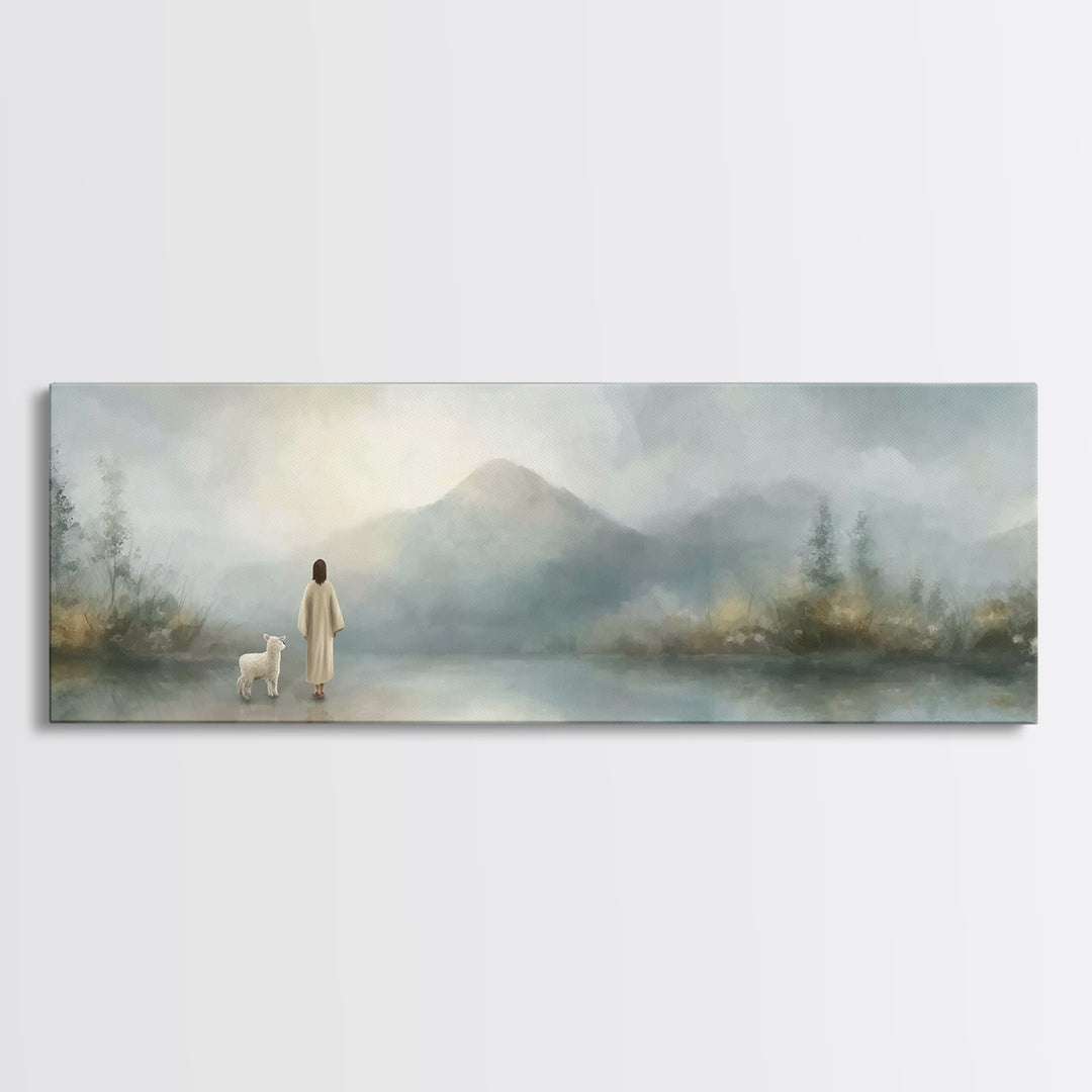 Dawn Of Promise, Framed Canvas Print, Christian Art Canvas, Christian Wall Art, Jesus Painting, Panoramic Wall Art, Christian Decor