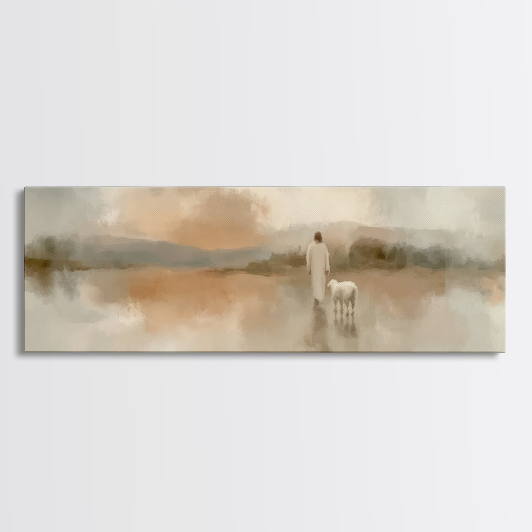 Soft Desert Journey | Framed Canvas Print | Christian Art Canvas | Christian Wall Art | Jesus Painting | Panoramic Painting | Christmas Art