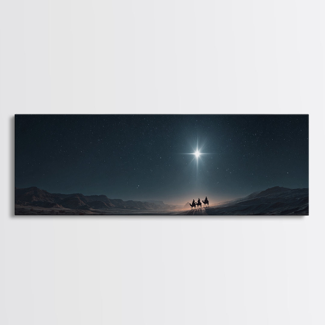 Night Of The Wise Men, Framed Canvas Print, Christmas Art, Christian Wall Art, Christian Art Canvas, Panoramic Art, Christian Christmas
