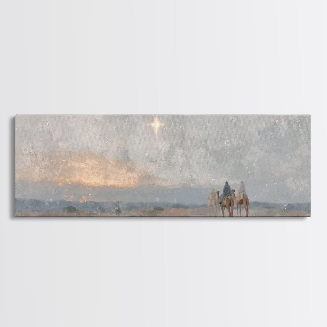 Desert Star Journey | Framed Canvas Print | Panoramic Wall Art | Christian Art Canvas | Christmas Art | Christian Christmas Decor | Christi