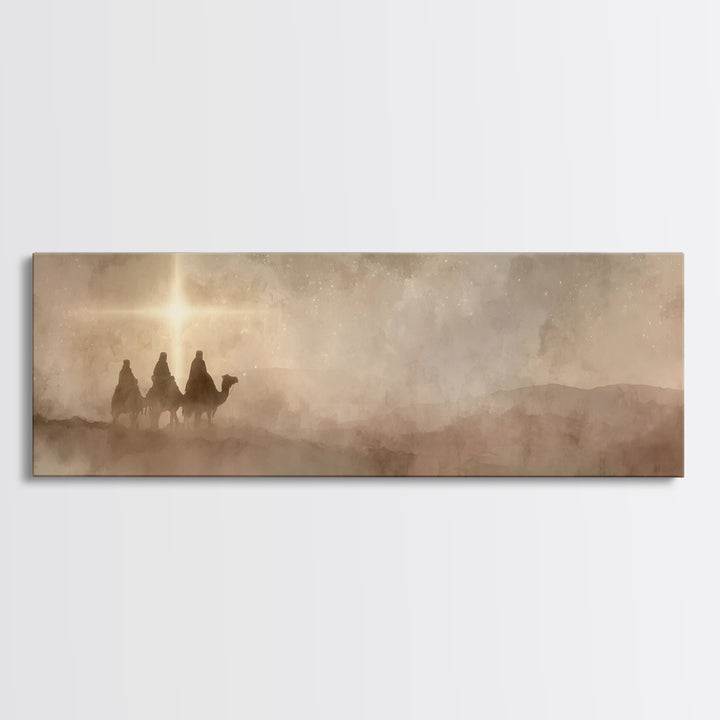 Three Kings Light, Framed Canvas Print, Panoramic Painting, Christian Wall Art, Christmas Art Prints, Christian Christmas Art, Christian Ar