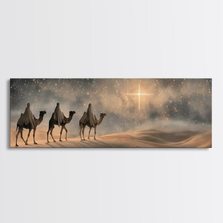 Bethlehem Star Glow – Framed Canvas Print – Panoramic Frame – Christian Art – Christmas Wall Art – Christian Christmas Art – Christian Deco