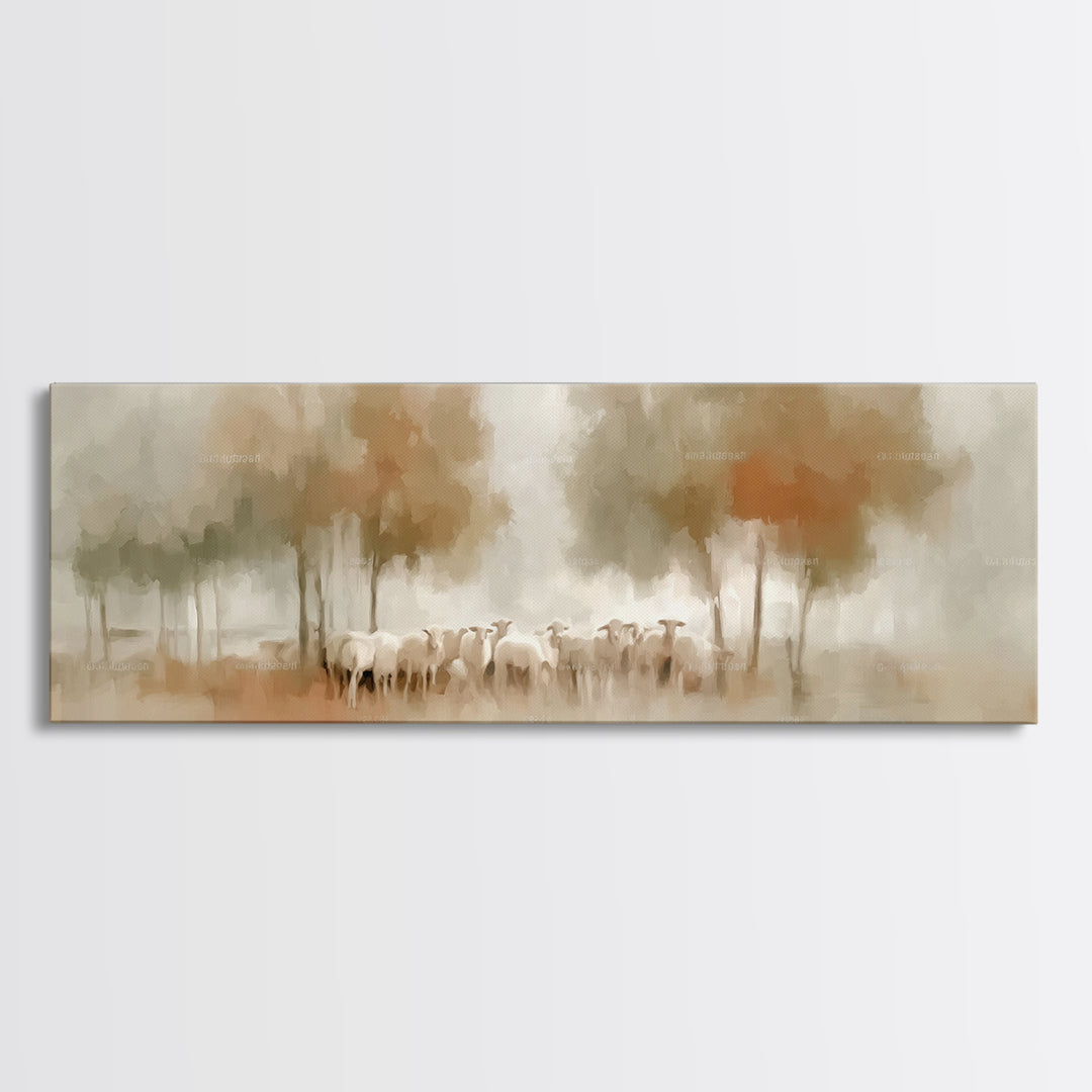Pastoral Morning Calm – Framed Canvas Print – Panoramic Painting – Christian Art – Jesus Wall Art – Christian Art Print – Christian Decor
