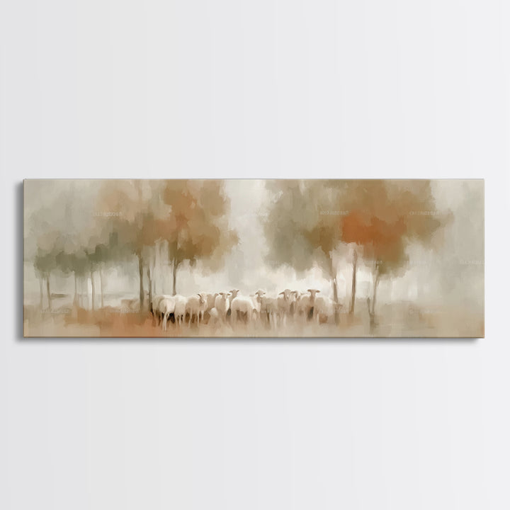 Pastoral Morning Calm – Framed Canvas Print – Panoramic Painting – Christian Art – Jesus Wall Art – Christian Art Print – Christian Decor