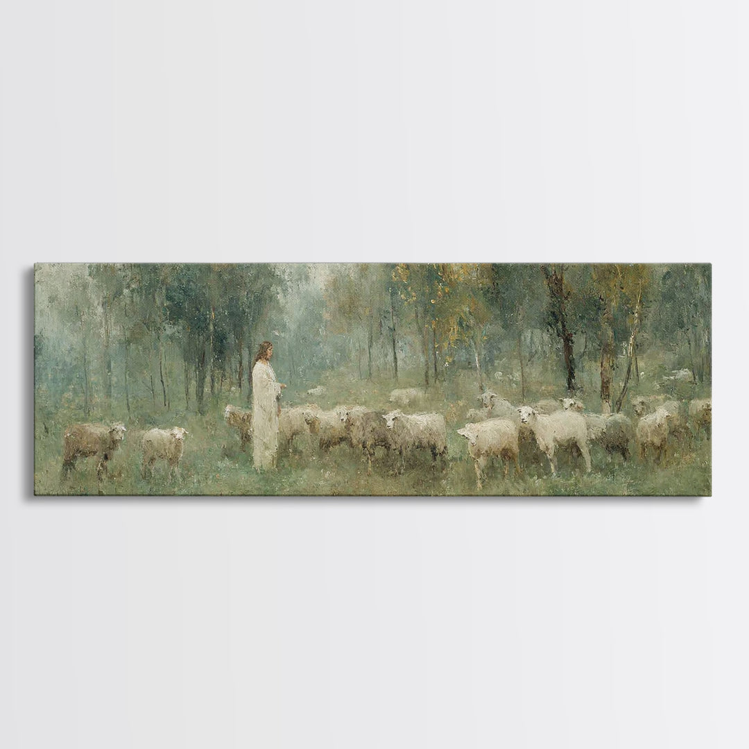 Forest Flock Devotion | Framed Canvas Print | Panoramic Art | Christian Painting | Jesus Canvas Art | Christian Wall Art | Christian Art Gi