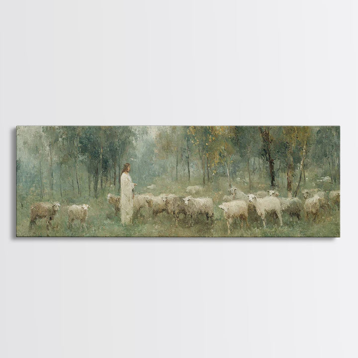 Forest Flock Devotion | Framed Canvas Print | Panoramic Art | Christian Painting | Jesus Canvas Art | Christian Wall Art | Christian Art Gi