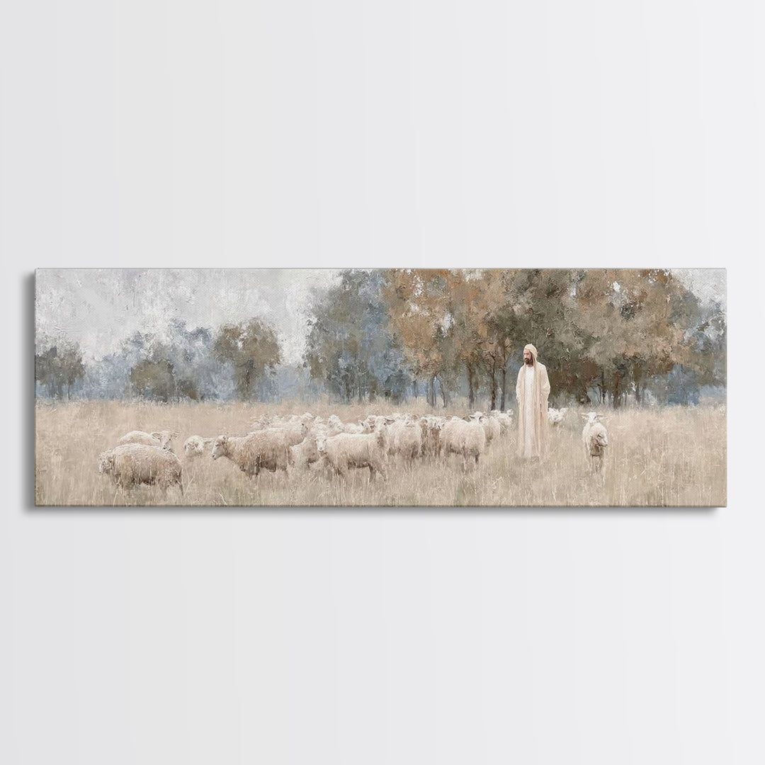 The Shepherd's Watch - Framed Canvas Print - Christian Wall Art - Jesus Painting - Christian Art Canvas - Panoramic Art - Christian Decor