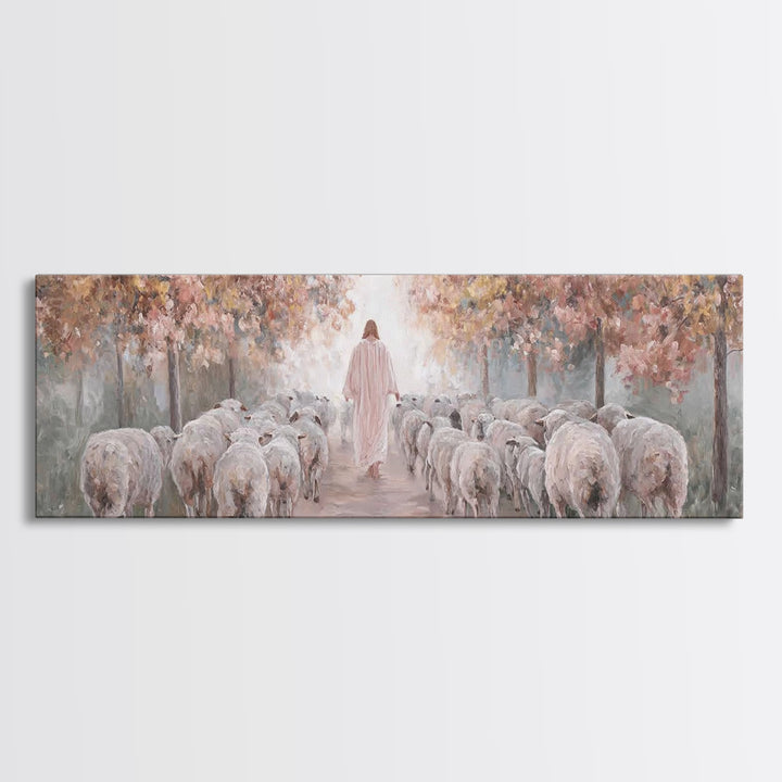 Autumn Pasture Grace | Framed Canvas Print | Christian Art Canvas | Jesus Painting | Christian Wall Art | Panoramic Wall Art | Christian Gi