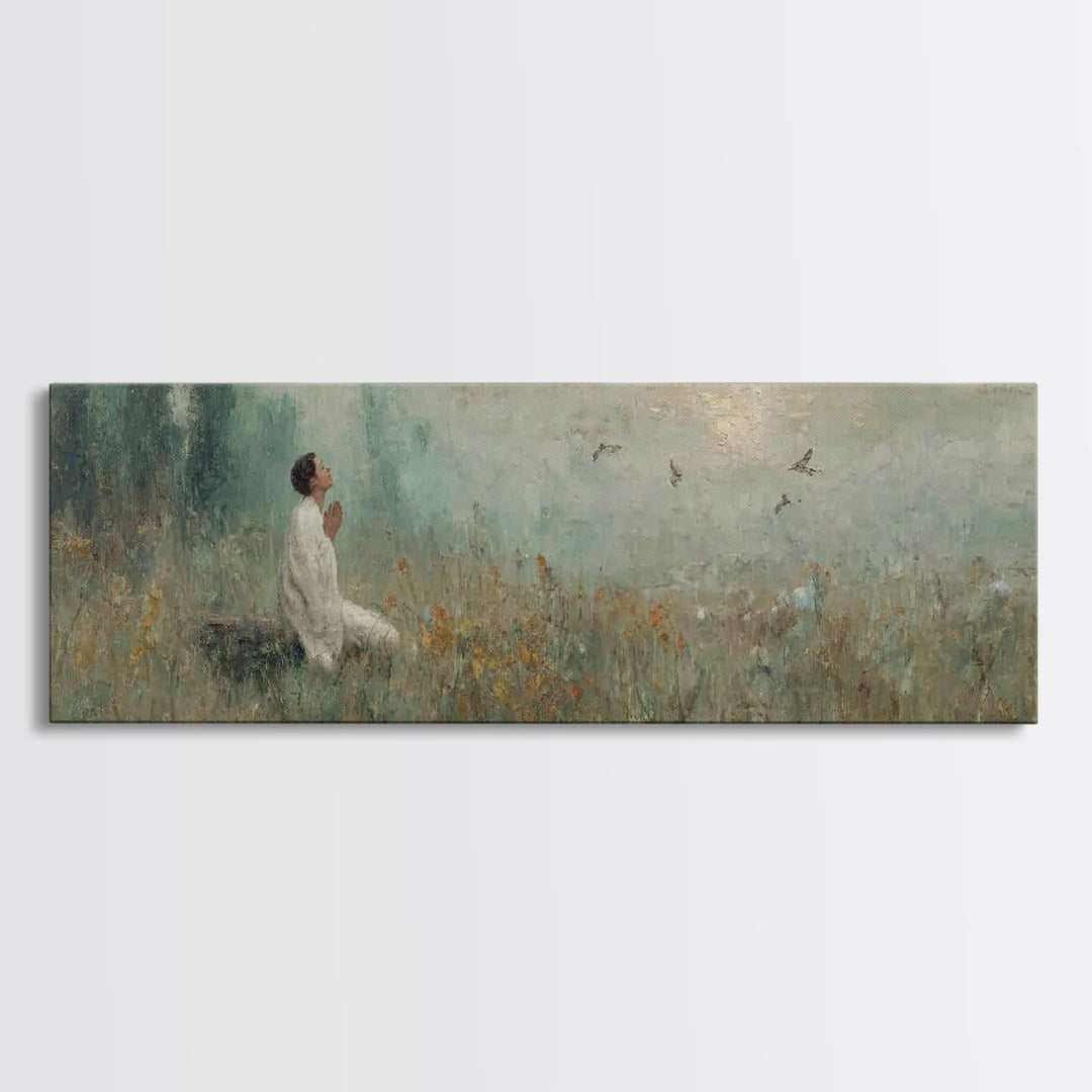 Celestial Garden Rest | Framed Canvas Print | Christian Art Canvas | Christian Wall Art | Panoramic Art | Christian Decor | Christian Gift