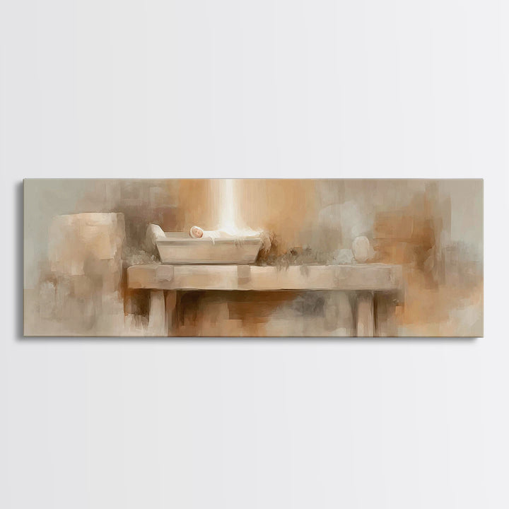 Radiant Birthlight, Framed Canvas Print, Panoramic Frame, Christian Christmas Art, Christian Art Canvas, Christian Wall Art, Subtle Christi