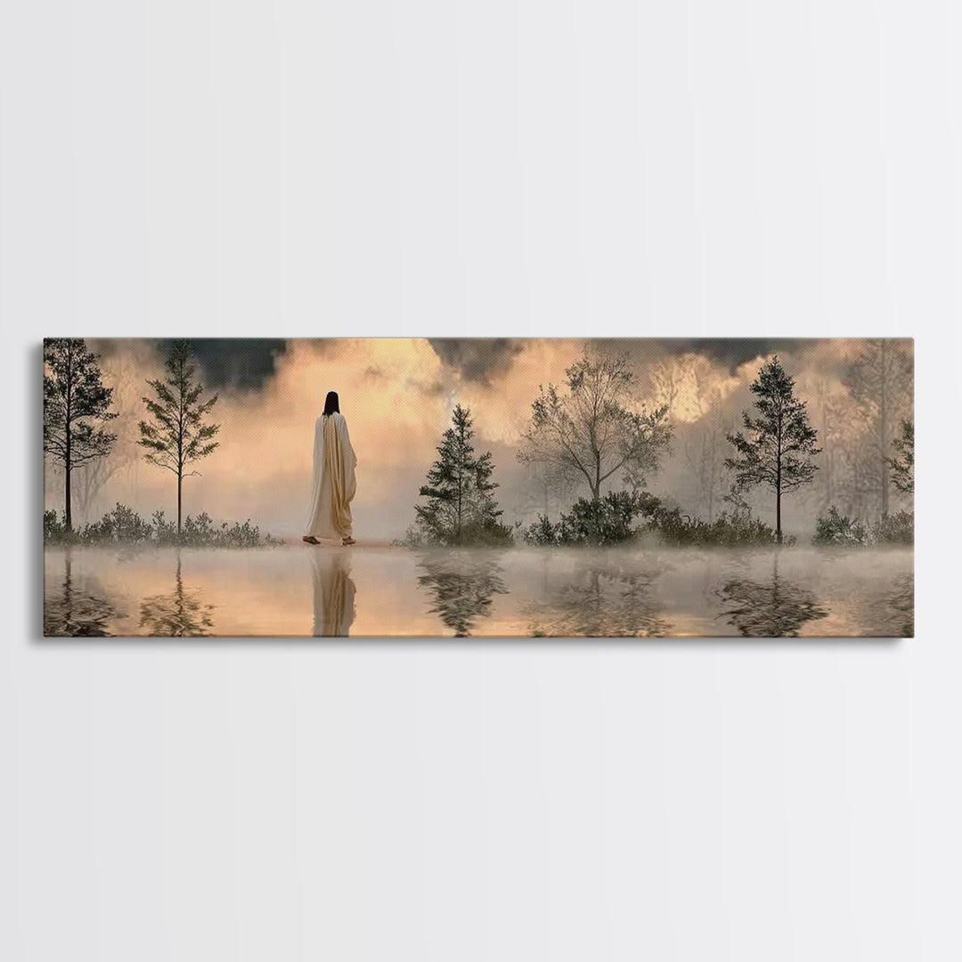 Sacred Stillness, Framed Canvas Print, Panoramic Art, Christian Art Canvas, Jesus Painting, Christian Wall Art, Christmas Art