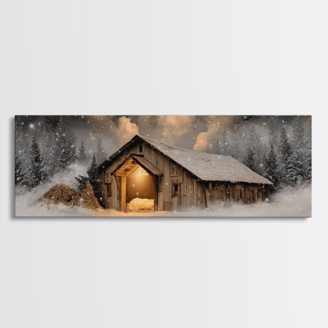 Bethlehem Evening – Framed Canvas Print – Panoramic Frame – Christian Christmas Art – Christian Wall Art – Christian Art Canvas – Christmas