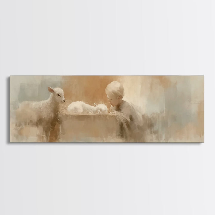 Shepherd’s Quiet Adore | Framed Canvas Print | Panoramic Wall Art | Christian Art Canvas | Christmas Art | Christian Decor | Christian Pain