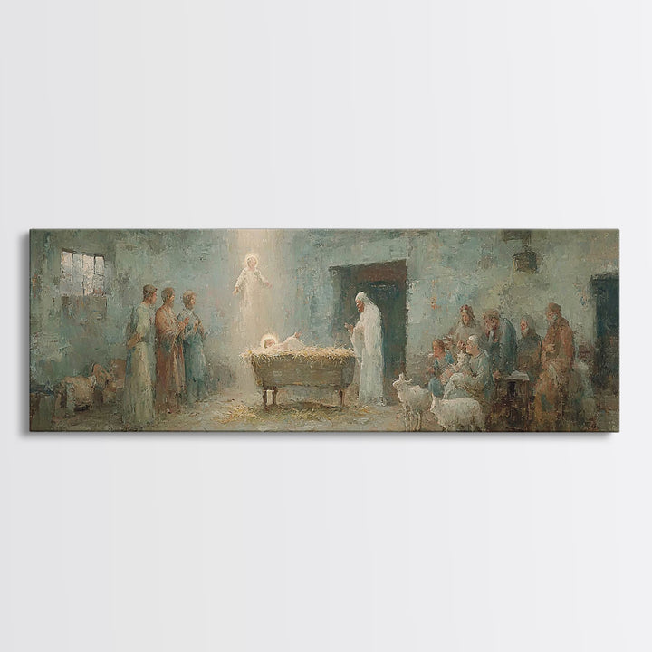 Heaven’s First Hour | Framed Canvas Print | Panoramic Print | Christian Wall Art | Christian Art Canvas | Christian Christmas Art | Christi