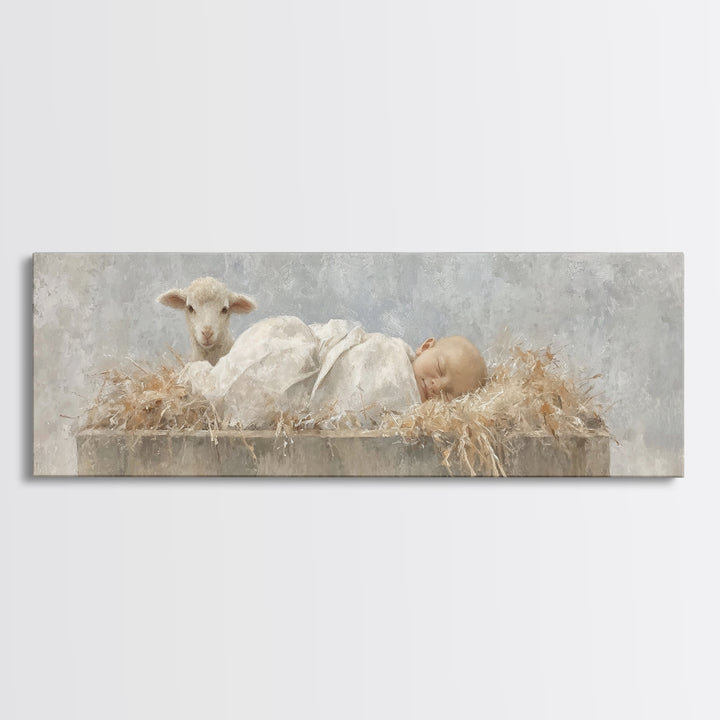 Infant Grace | Framed Canvas Print | Christian Wall Art | Panoramic Frame | Christian Art Canvas | Christmas Art