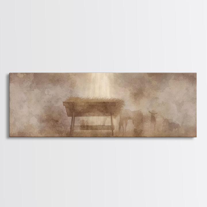 Shepherds At Peace, Framed Canvas Print, Panoramic Painting, Christian Art Canvas, Christian Wall Art, Christmas Art, Subtle Christian Art