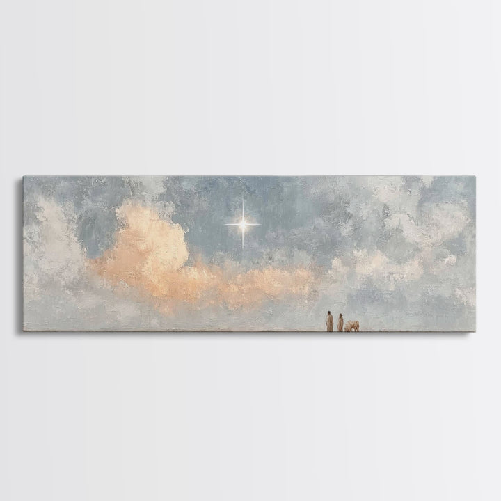 Guided By The Light, Framed Canvas Print, Christian Wall Art, Panoramic Print, Jesus Painting, Christian Art Canvas, Christmas Art