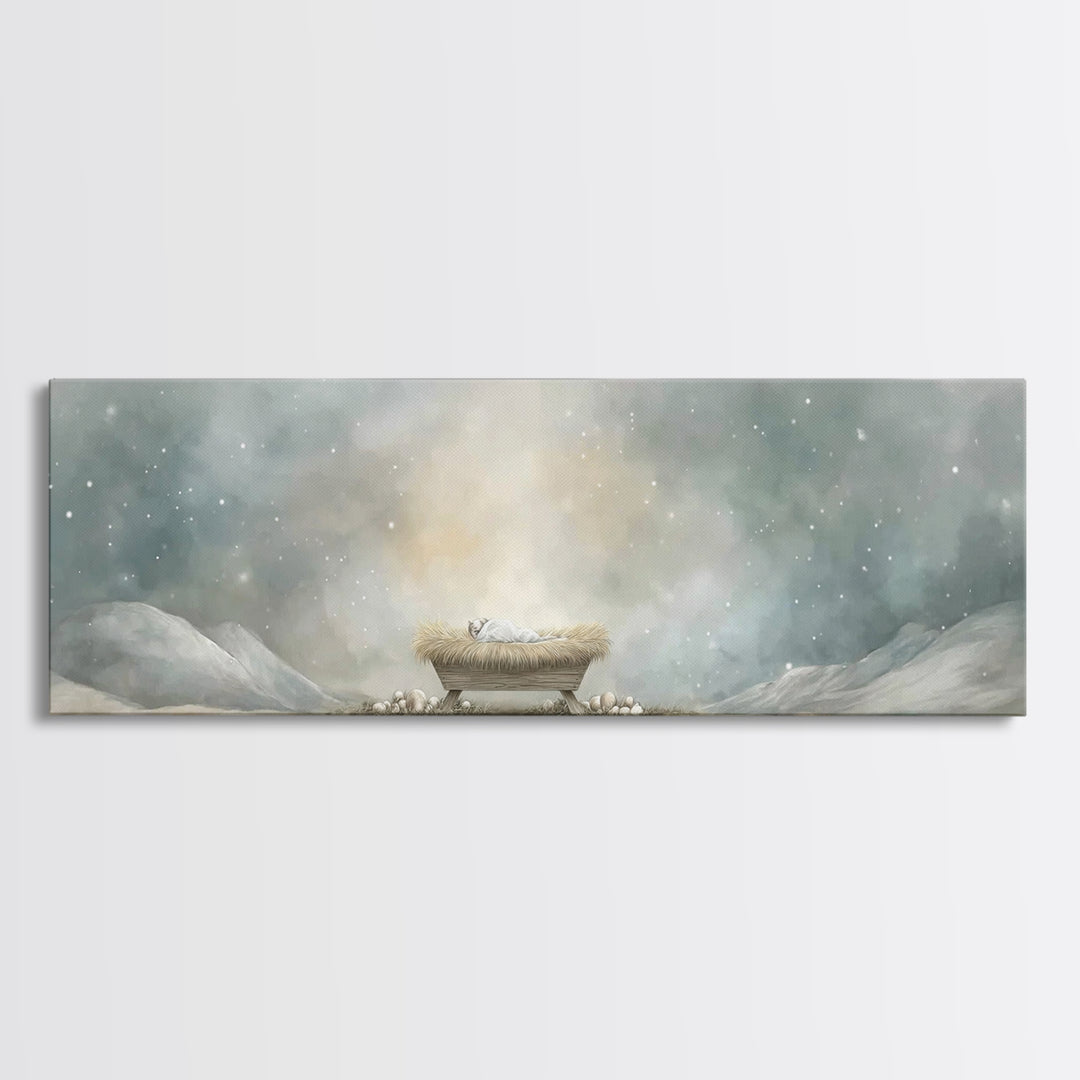 Holy Night Peace | Framed Canvas Print | Christian Art Canvas | Christmas Wall Art | Christian Art | Panoramic Print | Christian Christmas