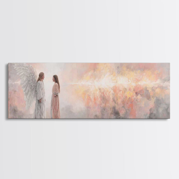 Angelic Dawn Message – Framed Canvas Print – Christian Art – Christian Wall Art – Panoramic Painting – Christmas Art – Christian Art Canvas