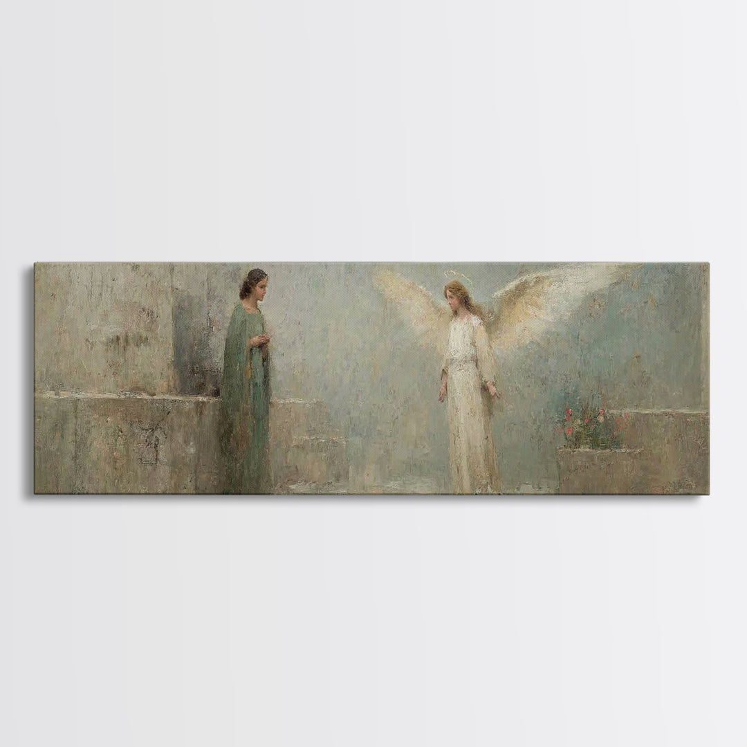 Sacred Annunciation Quiet | Framed Canvas Print | Christian Wall Art | Christian Art Canvas | Panoramic Art | Christmas Art | Christian Pai