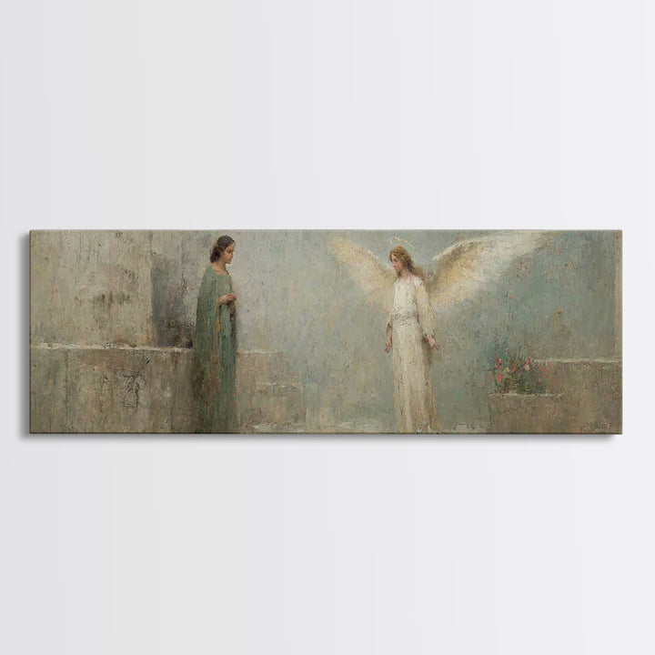 Sacred Annunciation Quiet | Framed Canvas Print | Christian Wall Art | Christian Art Canvas | Panoramic Art | Christmas Art | Christian Pai