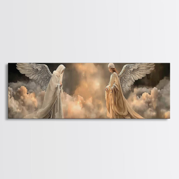 Heavenly Meeting Glow, Framed Canvas Print, Christian Art Canvas, Christian Wall Art, Christmas Art, Panoramic Print, Christian Christmas A