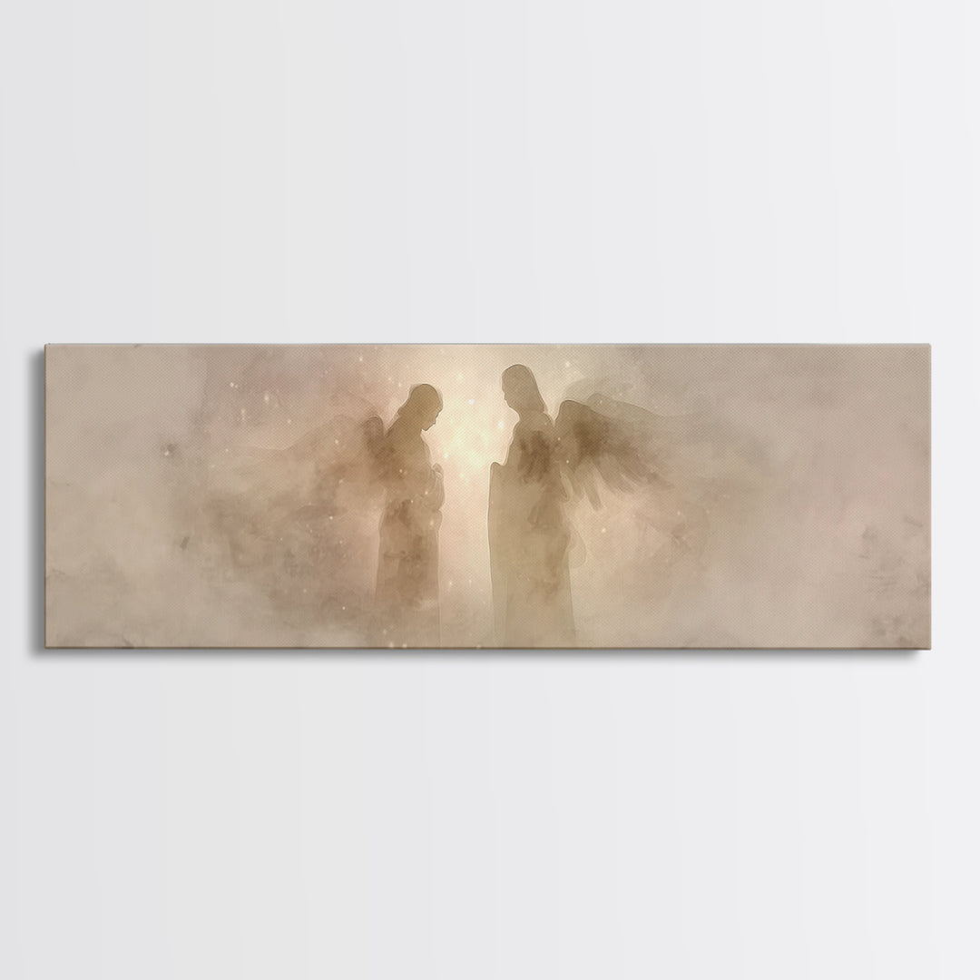 Angels In Stillness, Framed Canvas Print, Christian Wall Art, Christian Art, Panoramic Wall Art, Christian Christmas, Jesus Painting, Chris