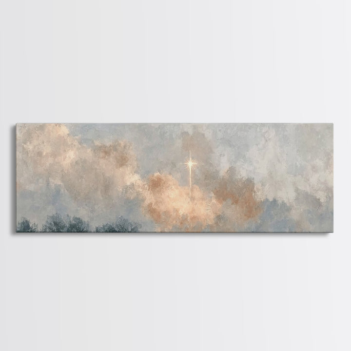Guiding Dawn Star, Framed Canvas Print, Christian Wall Art, Panoramic Art, Jesus Painting, Christmas Art, Christian Art Canvas
