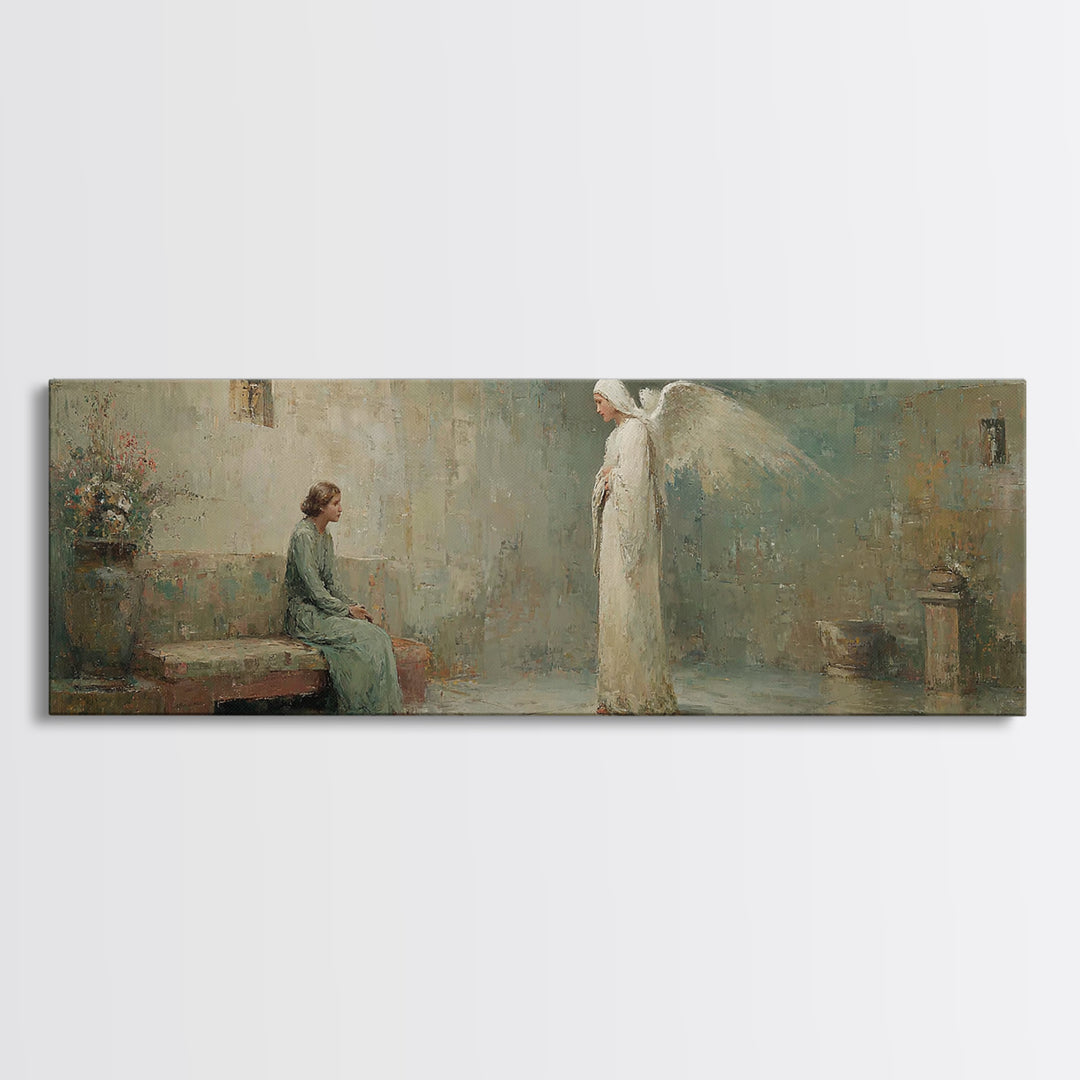Quiet Annunciation Stillness, Framed Canvas Print, Panoramic Print, Christian Art Canvas, Christian Wall Art, Christian Painting, Christmas