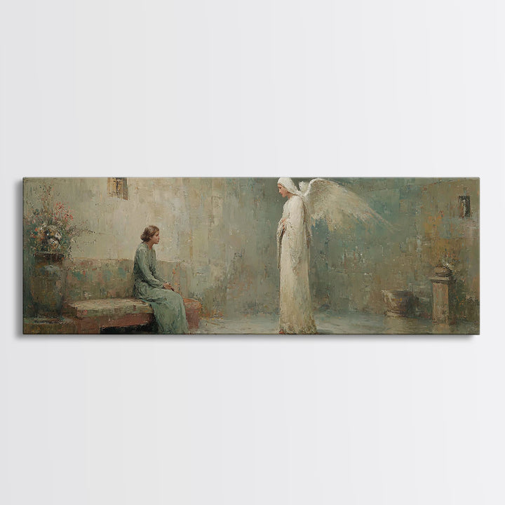 Quiet Annunciation Stillness, Framed Canvas Print, Panoramic Print, Christian Art Canvas, Christian Wall Art, Christian Painting, Christmas