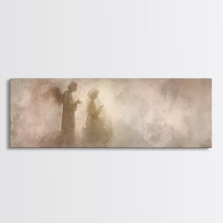 Whispered Angel Promise – Framed Canvas Print – Panoramic Wall Art – Christian Art – Christian Art Canvas – Christian Painting – Christmas