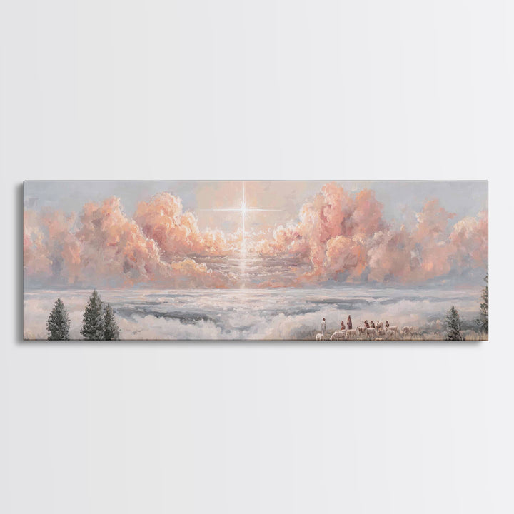 Shepherds Of Light - Framed Canvas Print - Christian Art Canvas - Panoramic Wall Art - Christmas Art - Jesus Painting - Christian Wall Art