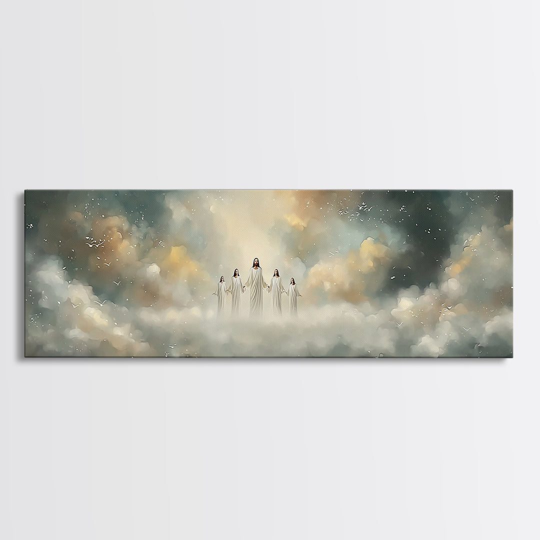 Heavenly Ascent, Framed Canvas Print, Christian Art Canvas, Jesus Painting, Panoramic Wall Art, Christian Christmas Art, Modern Christian A