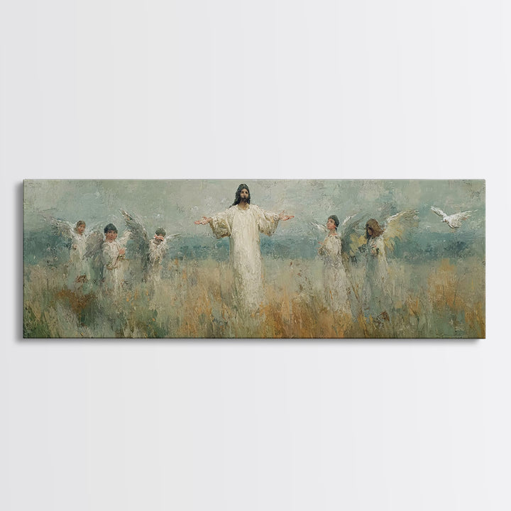Clouds Of Glory | Framed Canvas Print | Christian Wall Art | Jesus Painting | Panoramic Painting | Christian Art Work | Christmas Wall Art