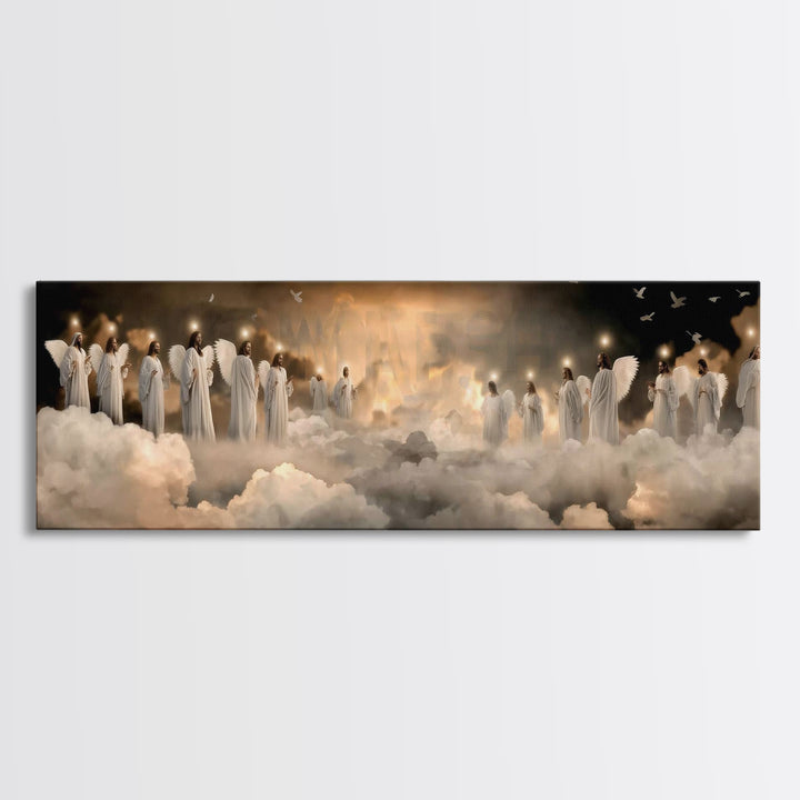 Angels Of Peace – Framed Canvas Print – Christian Art Work – Jesus Painting – Panoramic Frame – Christian Wall Art – Christmas Art Framed