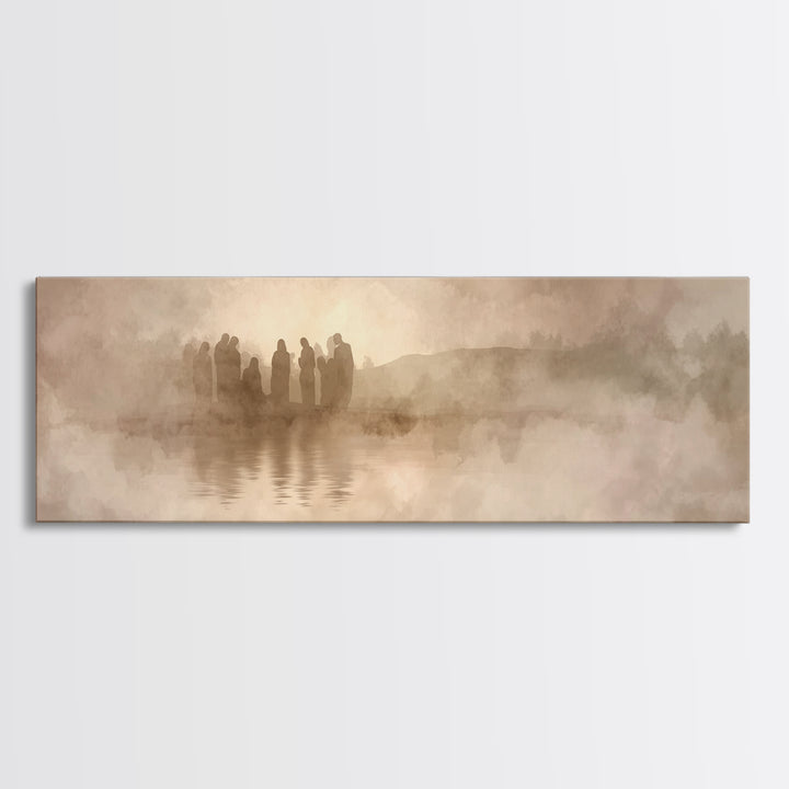 Sacred Gathering, Framed Canvas Print, Christian Art Print, Jesus Painting, Panoramic Art, Christian Wall Art, Framed Christmas Art