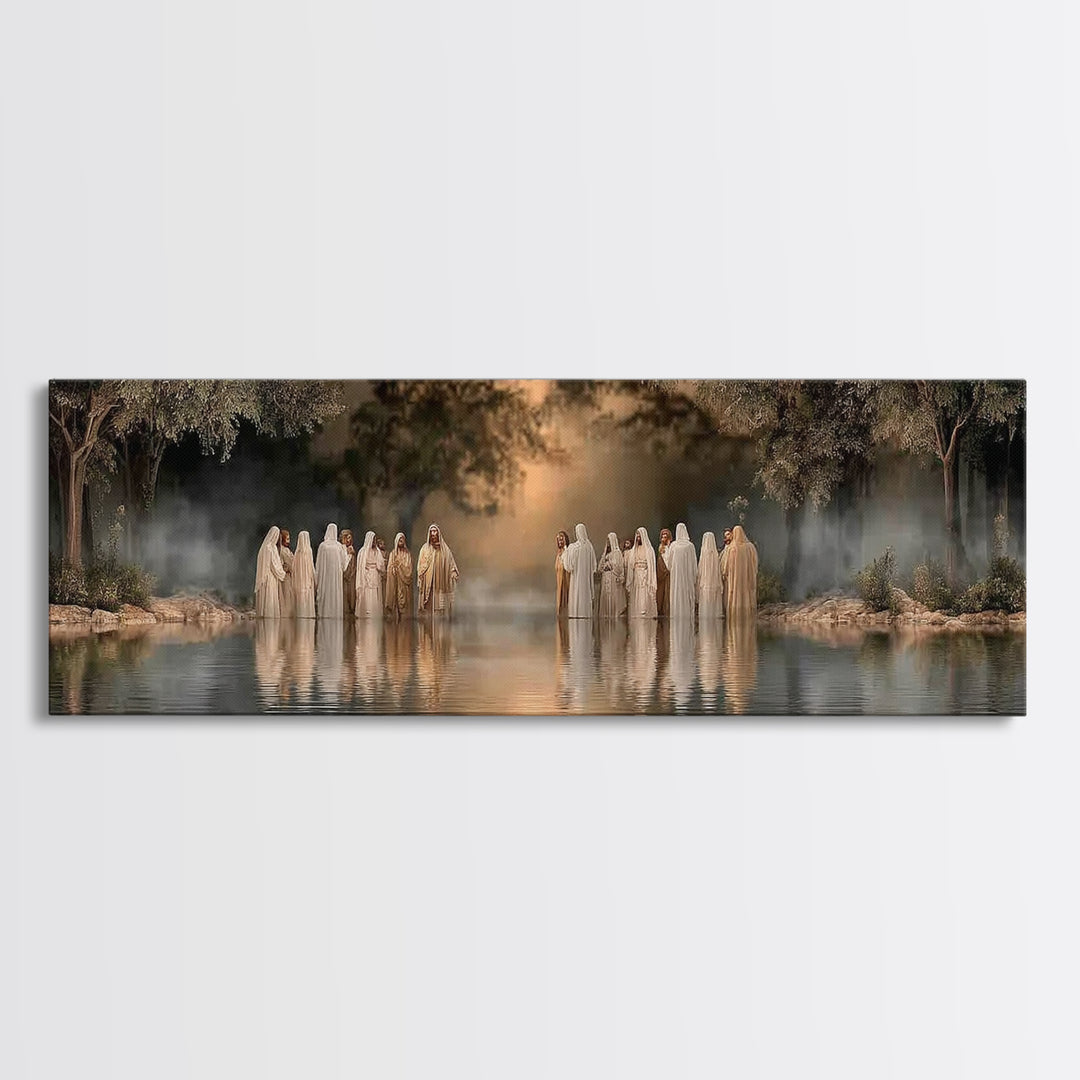 Waters Of Grace | Framed Canvas Print | Christian Art Canvas | Jesus Painting | Panoramic Art | Large Christian Painting | Christmas Wall A
