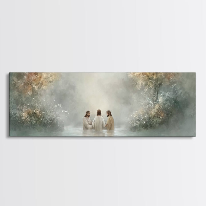 Trinity In Stillness – Framed Canvas Print – Christian Art Print – Jesus Painting – Panoramic Frame – Christian Wall Art – Christmas Decora