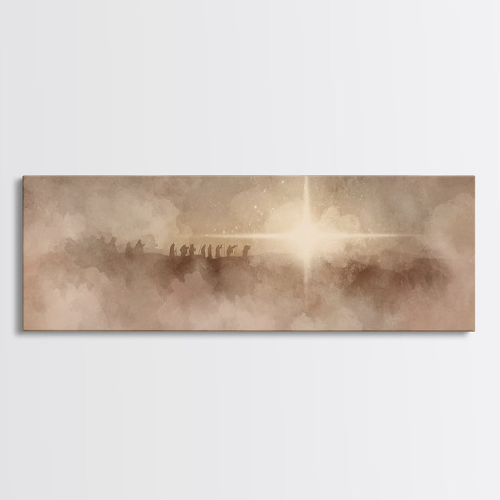 Heavenly Night Star, Framed Canvas Print, Christian Art, Panoramic Art, Christmas Wall Art, Christian Art Canvas, Jesus Painting, Christian