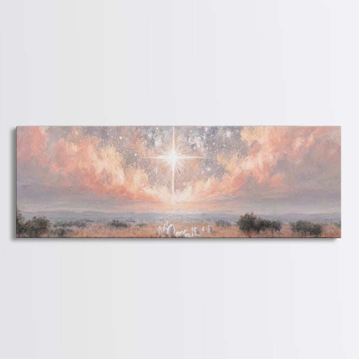 Celestial Night Star | Framed Canvas Print | Christian Christmas Art | Panoramic Print | Christian Art Canvas | Jesus Painting | Christian
