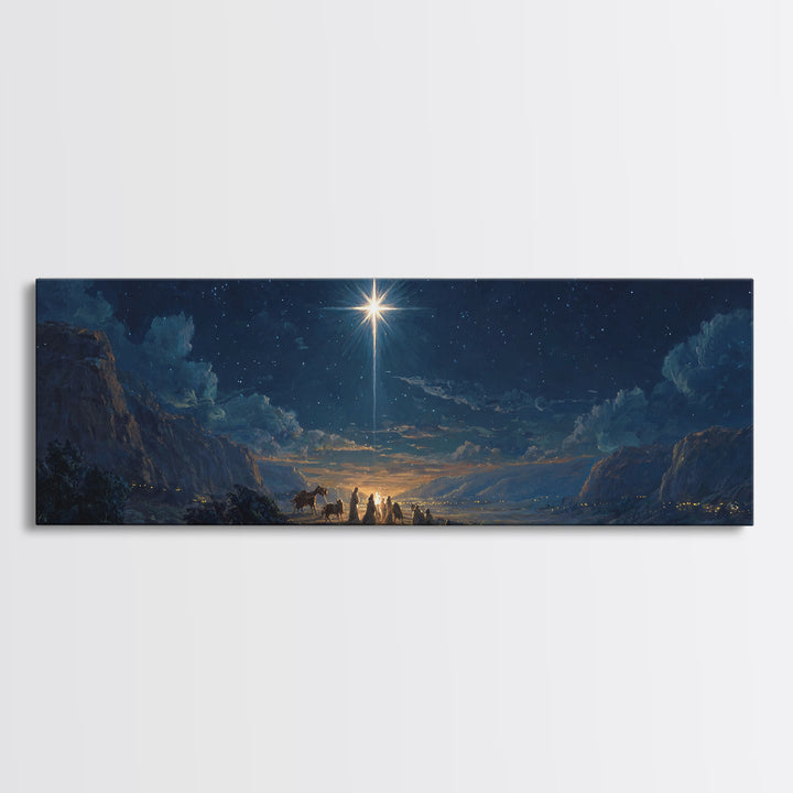 Silent Star Gathering, Framed Canvas Print, Christian Wall Art, Christian Art Canvas, Panoramic Art, Christmas Art, Christian Decor