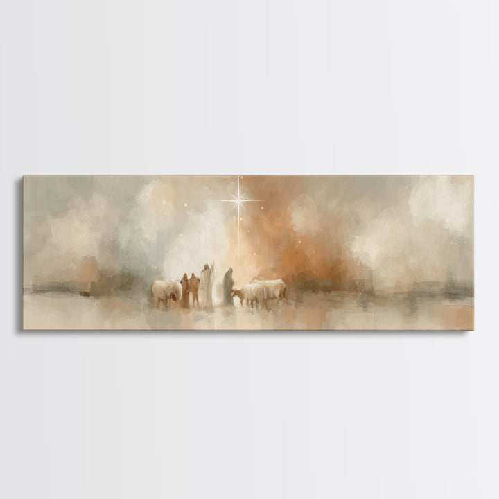 Bethlehem Evening Calm | Framed Canvas Print | Christian Art Canvas | Christian Christmas Art | Jesus Painting | Panoramic Wall Art | Chris
