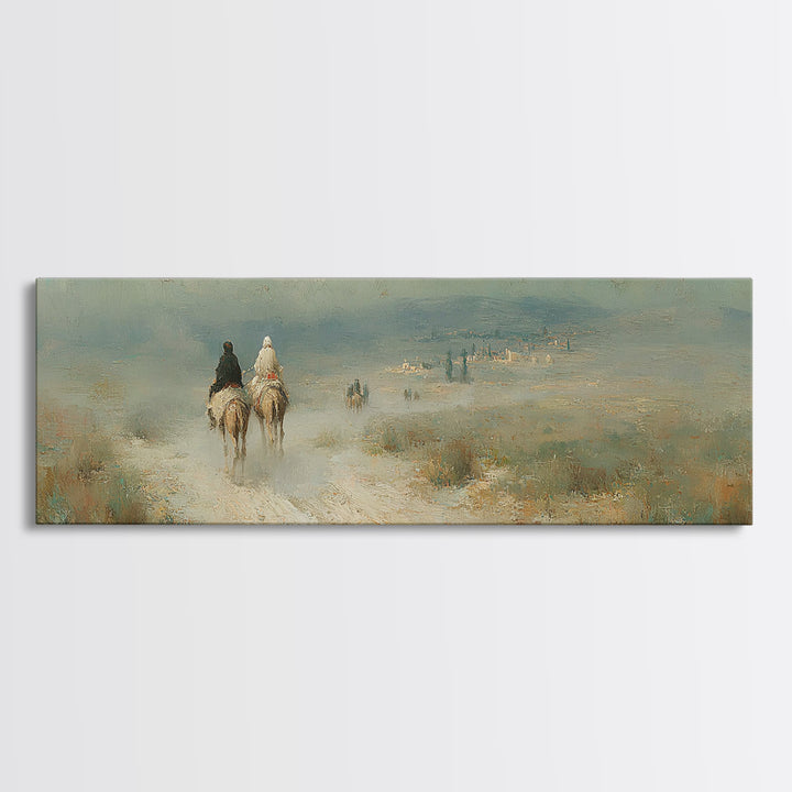 Pilgrims In Light, Framed Canvas Print, Christian Wall Art, Panoramic Frame, Christmas Art, Christian Decorations, Christian Art Canvas