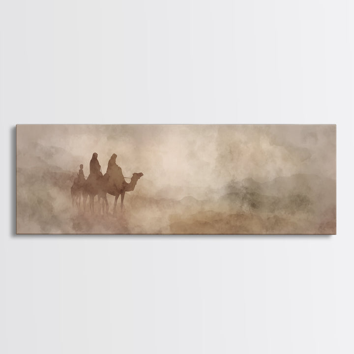 Wilderness Pilgrimage, Framed Canvas Print, Christian Art Print, Panoramic Art, Christmas Art Work, Christian Decor For Home, Christian Can
